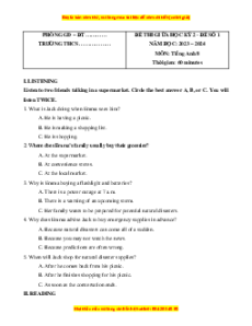 Đề thi giữa kì 2 Tiếng Anh 8 Global success (Đề 1 kèm file nghe)