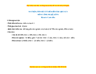 Đề thi cuối kì 1 Công nghệ lớp 4 Cánh diều (Đề 2)