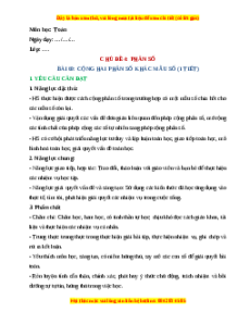Giáo án Cộng hai phân số khác mẫu số Toán lớp 4 Chân trời sáng tạo