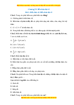 Trắc nghiệm Biểu thức số. Biểu thức đại số Toán 7 Cánh diều