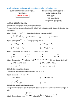 Đề thi giữa kì 1 Toán 9 Chân trời sáng tạo (Đề 8)
