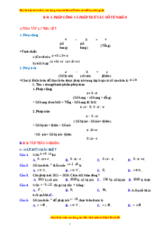 Chuyên đề Phép cộng, phép trừ các số tự nhiên Toán 6 Cánh diều