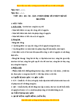 Giáo án Phép cộng và phép trừ số nguyên Toán 6 Kết nối tri thức
