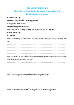 Đề cương Cuối kì 1 Công nghệ 9 Kết nối tri thức Lắp đặt mạng điện trong nhà
