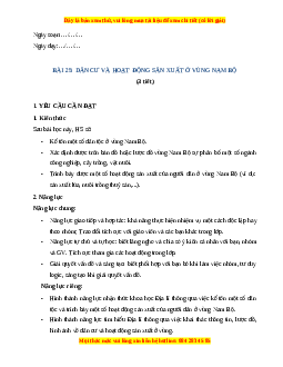 Giáo án Bài 25 Lịch sử & Địa lí lớp 4 Kết nối tri thức: Dân cư và hoạt động sản xuất ở vùng Nam Bộ