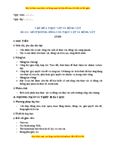 Giáo án Bài 11 Tự nhiên xã hội lớp 2 Cánh diều: Môi trường sống của thực vật và động vật