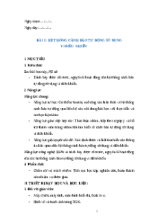 Giáo án chuyên đề Bài 2: Hệ thống cảnh báo tự động sử dụng vi điều khiển 12 Kết nối tri thức
