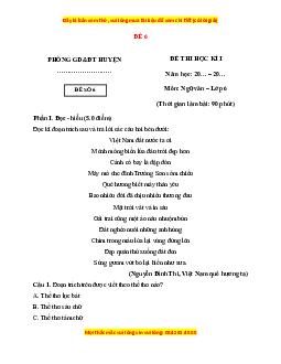 Đề thi cuối kì 1 Ngữ văn 6 Cánh diều (đề 6)