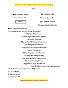 Đề thi cuối kì 1 Ngữ văn 6 Cánh diều (đề 6)