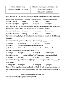 Đề thi KSCL Tiếng Anh 12 trường THCS Lê Văn Thịnh Bắc Ninh 2024-2025