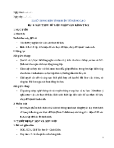 Giáo án Bài 1: Xác thực dữ liệu nhập vào bảng tính Tin học 9 Cánh diều