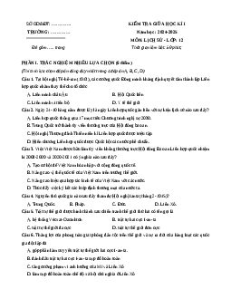 Đề thi giữa kì 1 Lịch sử 12 Cánh diều 2024 (Đề 4)