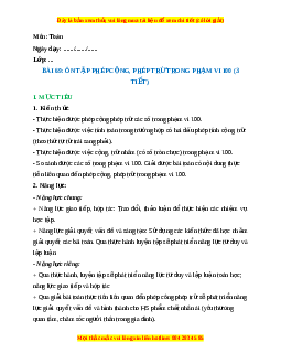 Giáo án Ôn tập phép cộng, phép trừ trong phạm vi 100 Toán lớp 2 Kết nối tri thức
