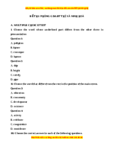 Đề thi cuối kì 2 Tiếng Anh 9 PGD TX Ninh Hoà năm 2023