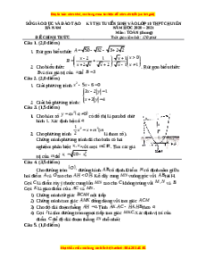 Đề thi vào 10 môn Toán tỉnh Hà Nam (Hệ không chuyên) năm 2021