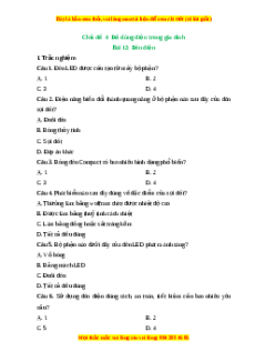 Trắc nghiệm Bài 12 Công nghệ 6 Cánh diều: Đèn điện