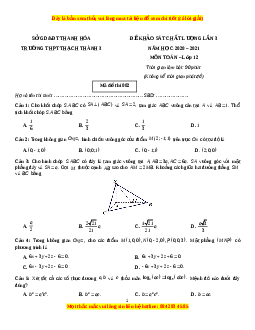 Đề thi thử Toán trường Thạch Thành 3 năm 2021