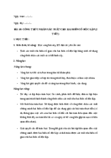 Giáo án Công thức nhân xác suất cho hai biến cố độc lập Toán 11 Kết nối tri thức