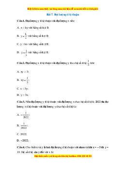 Trắc nghiệm Đại lượng tỉ lệ thuận Toán 7 Cánh diều