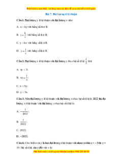 Trắc nghiệm Đại lượng tỉ lệ thuận Toán 7 Cánh diều