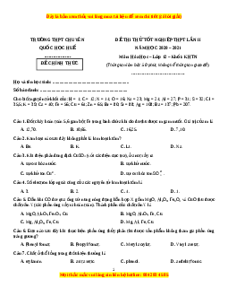 Đề thi thử Hóa Học trường Chuyên Quốc Học Huế lần 2 năm 2021