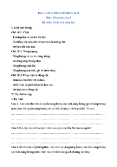 Đề cương ôn tập cuối học kì 1 Khoa học lớp 5 Chân trời sáng tạo