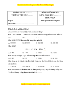 Đề thi giữa kì 1 Toán lớp 4 Cánh diều (đề 4)