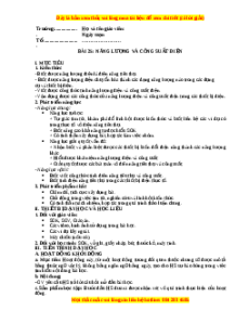 Giáo án Năng lượng và công suất điện Vật lí 11 Kết nối tri thức