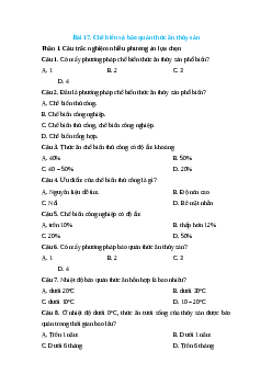 Trắc nghiệm Bài 17: Chế biến và bảo quản thức ăn thủy sản Công nghệ 12 Lâm nghiệp-Thủy sản Cánh diều