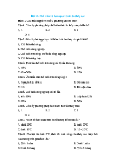 Trắc nghiệm Bài 17: Chế biến và bảo quản thức ăn thủy sản Công nghệ 12 Lâm nghiệp-Thủy sản Cánh diều