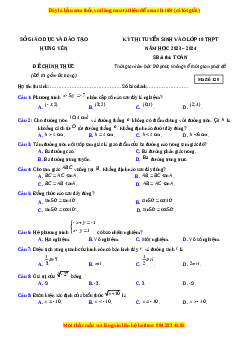 Đề thi vào 10 Toán Tỉnh Hưng Yên năm 2023-2024
