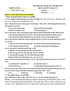 Bộ đề thi Cuối kì 1 Lịch sử&Địa Lý 9 Cánh diều Cấu trúc mới
