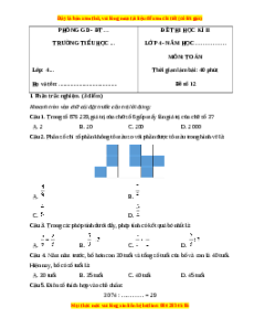 Đề thi cuối kì 2 Toán lớp 4 Chân trời sáng tạo - Đề 12