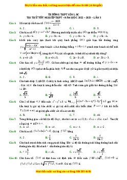 Đề thi thử Toán trường Yên Lạc lần 3 năm 2023