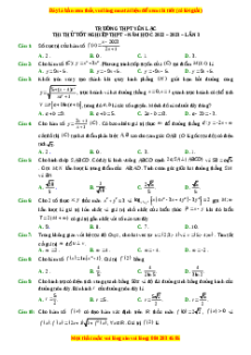 Đề thi thử Toán trường Yên Lạc lần 3 năm 2023