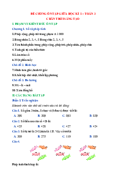 Đề cương ôn tập Giữa kì 1 Toán lớp 3 Chân trời sáng tạo