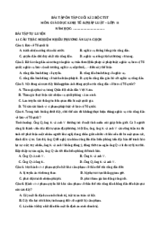 Bài tập trắc nghiệm Cuối kì 2 KTPL 11 Chân trời sáng tạo (có đúng sai, trả lời ngắn)