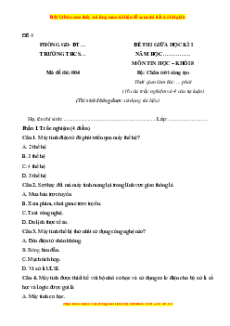 Đề thi giữa kì 1 Tin học 8 Chân trời sáng tạo (đề 4)