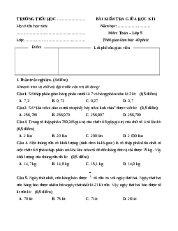 Đề thi giữa kì 1 Toán lớp 5 Cánh diều (Đề 10)