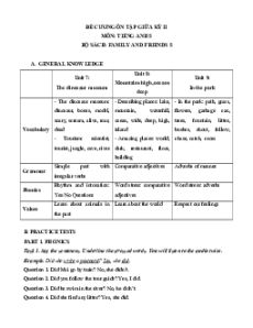 Đề cương ôn tập Giữa kì 2 Tiếng Anh lớp 5 Family and Friends