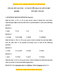 Đề chính thức Tiếng Anh vào 10 Hà Nội năm 2019