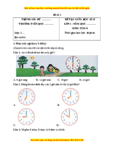 Đề thi giữa kì 2 Toán lớp 2 Chân trời sáng tạo - Đề 2