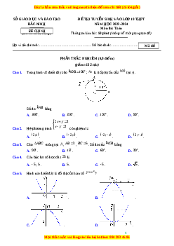 Đề thi vào 10 Toán Tỉnh Bắc Ninh năm 2023-2024