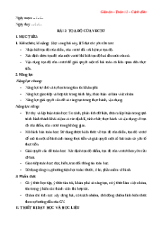 Giáo án Toạ độ của vectơ Toán 12 Cánh diều
