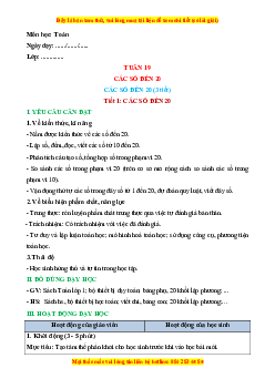 Giáo án Các số đến 20 Toán lớp 1 Chân trời sáng tạo