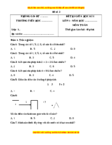 Đề thi giữa kì 1 Toán lớp 1 Kết nối tri thức - Đề 3
