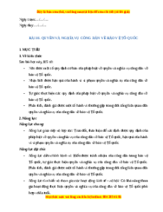 Giáo án Bài 16 KTPL 11 Cánh diều: Quyền và nghĩa vụ của công dân vè bảo vệ Tổ quốc