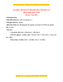 Đề thi cuối kì 1 Khoa học lớp 4 Cánh diều - Đề 1