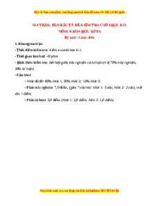 Đề thi cuối kì 1 Khoa học lớp 4 Cánh diều - Đề 1