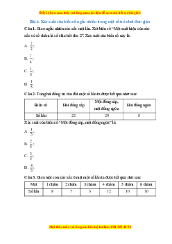 Trắc nghiệm Xác xuất của biến cố ngẫu nhiên trong một số trò chơi đơn giản Toán 7 Cánh diều